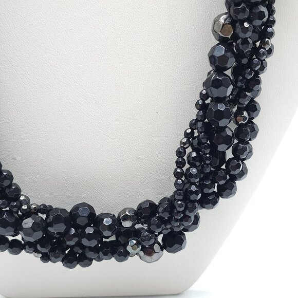 Black Acrylic Multi Strand Braided Beaded Necklace With Adjustable Clasp - Picture 3 of 6